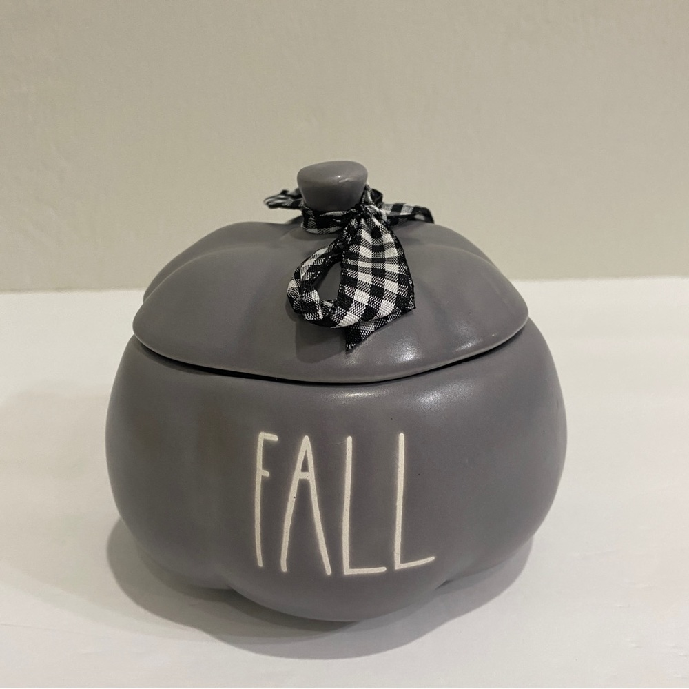Rae Dunn Mini FALL holiday decor Pumpkin - Grey - 4 inch - Canister - Picture 2 of 10